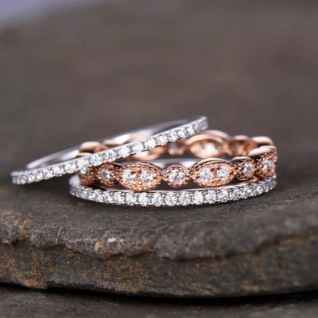 Gorgeous 925 Silver Three Stackable Ring Set